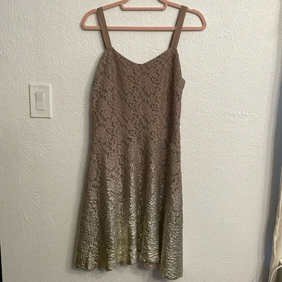 Free People Tan Lace Gold Foil Ombre Dress - Picture 3 of 6